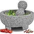PriorityChef Granite Mortar and Pestle Set - 8 Inch Natural Stone Molcajete Mexicano for Spices, Seasonings, Pastes - Pestle and Mortar Bowl for Fresh Guacamole, Salsa, Pesto, Large, Grey