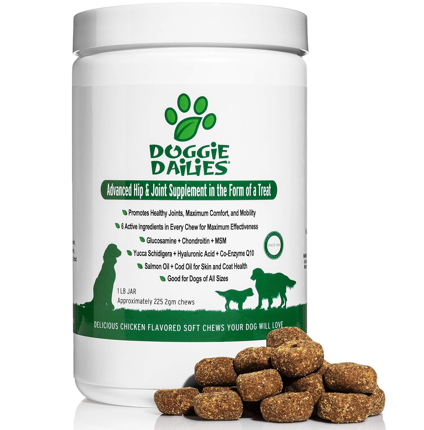 Doggie Dailies glucosamine pour chiens 225 doux à mastiquer, Advanced