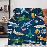 Blue Airplanes Throw Blanket Lightweight Classic Planes Flannel Throw Soft Comfy Plush Blanket for Sofa Office Traveling Camping Home (Blue Airplanes,50x60in)