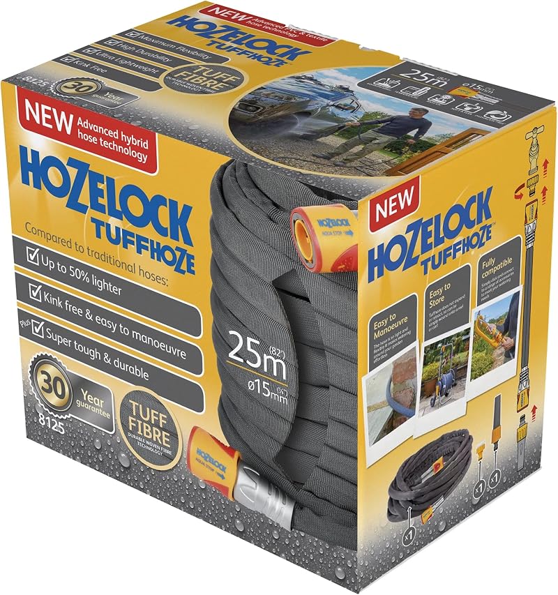 Hozelock Tuffhoze 25m Hybrid Watering Hose - Flexible, High Pressure (40 bar)