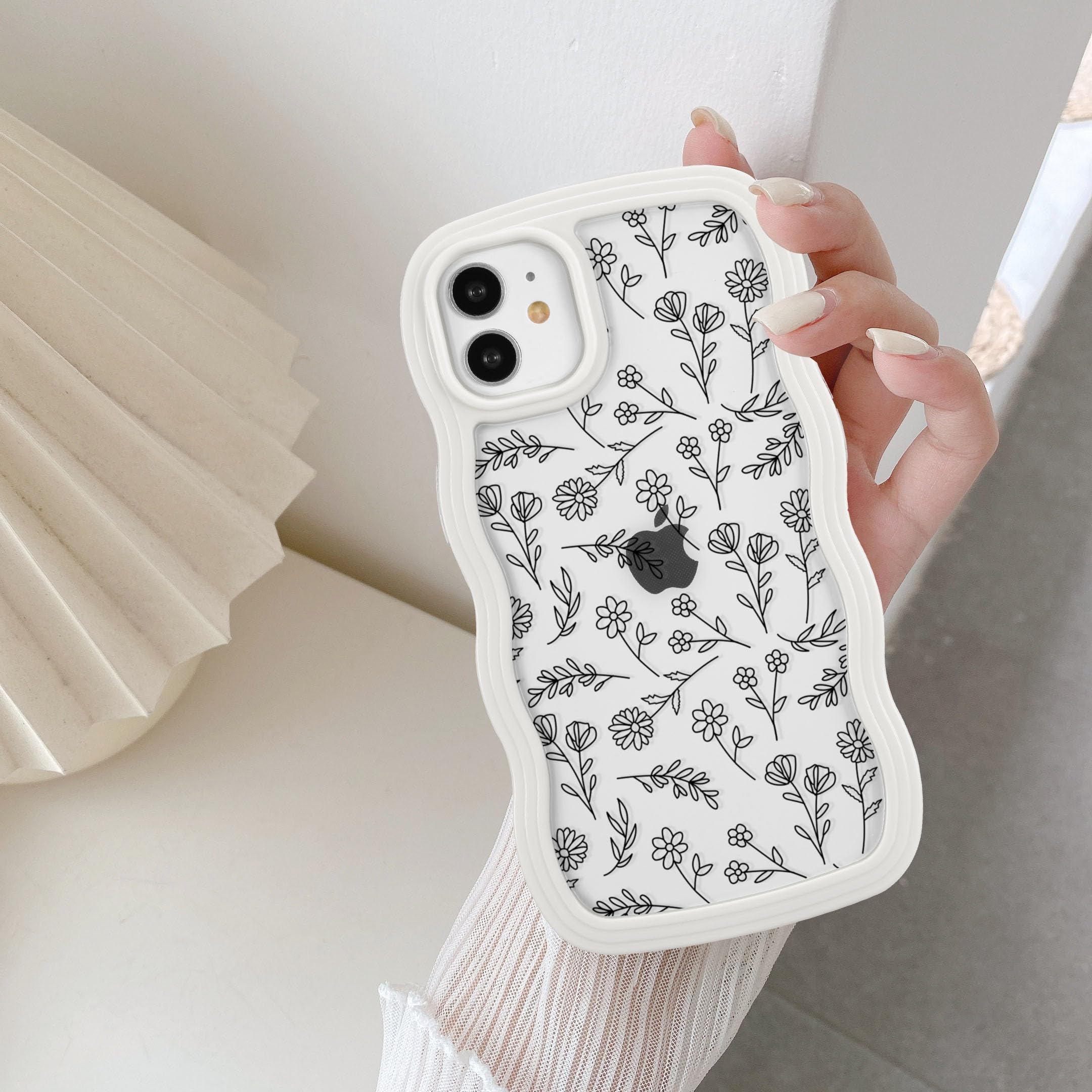 QLTYPRI Compatible with iPhone 11 Case, Cute Curly Wave Frame Clear Case for Girls Women, Flower Clear TPU Bumper Slim Soft Silicone Shockproof Protective Phone Cover for iPhone 11- Black Floral/White — image 1