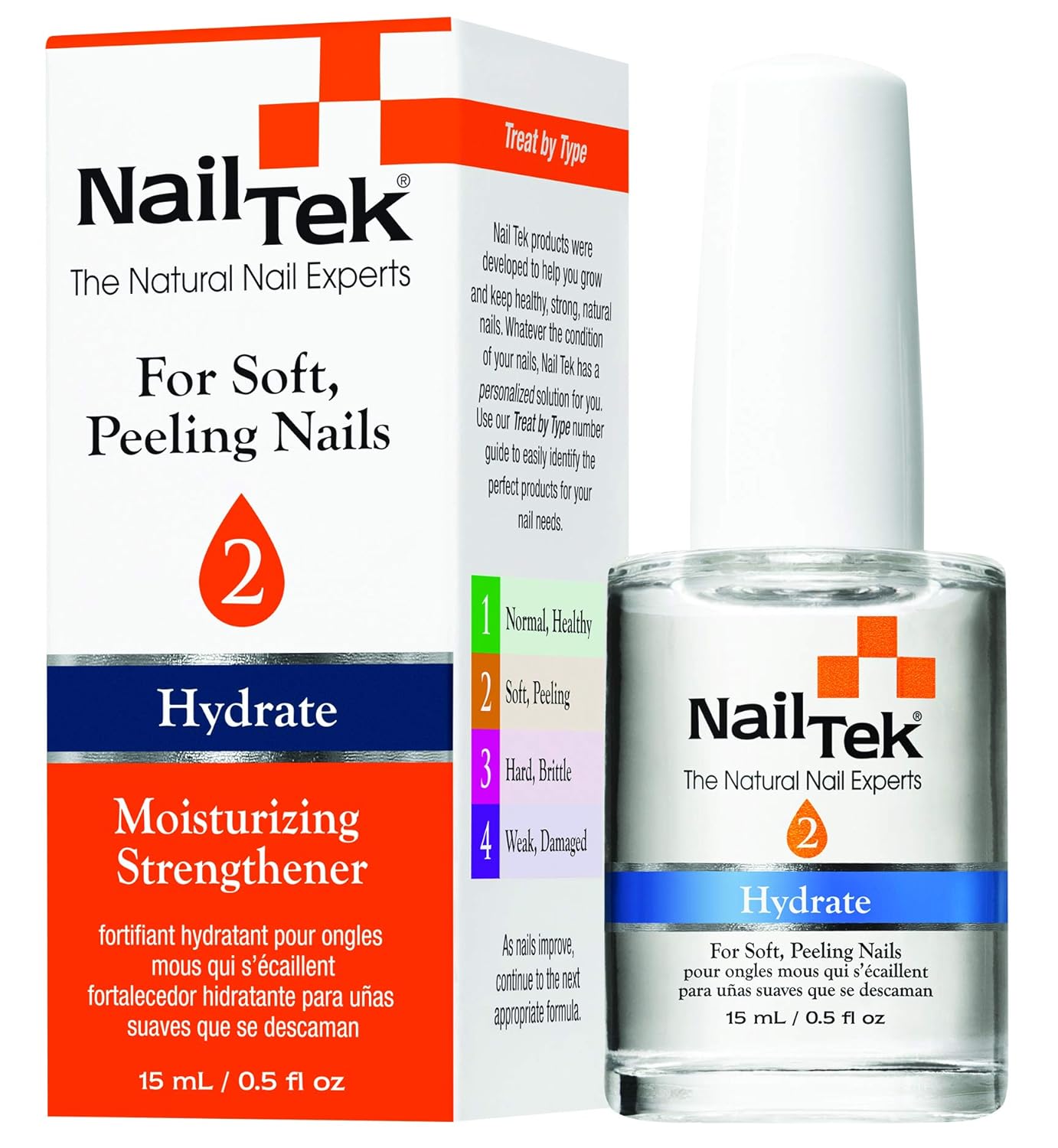 Nail Tek Hydrate 2, Moisturizing Strengthener for Soft and Peeling Nails, 0.5 oz, 2-Pack : Beauty