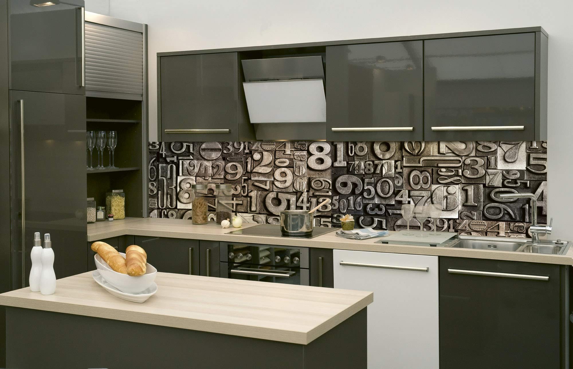 DIMEX LINE Self-Adhesive Kitchen Backsplash Film Typography | Adhesive Foil - Decorative Foil - Splash Guard for Kitchen | Made in EU - 260.00 cm × 60.00 cm