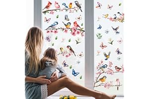 RAORAOYU Tree Branch Bird Sticker, Spring Summer Anti-Collision Window Bird Alert Collision Decals Glass Door, Colorful Windo