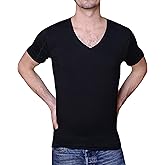 Sweatproof Undershirt for Men, V-Neck, Black, Sweat Pads