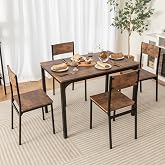 Tangkula Dining Table Set for 4, Modern Kitchen Table and Chairs Set of 4 | Solid Dinner Table &amp; Chairs Set with Metal Frame &amp; Adjustable Footpads for Kitchen, Dining Room, Breakfast Nook &amp; Apartment