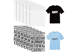 TIMENUED 12 Sheets Iron on Letters,972 Pieces Iron on Letters for Clothing Large 2 Inch 1 Inch Heat Transfer Letters with A-Z PU Alphabets Stickers for Fabric T-Shirt Jersey Hat DIY Craft (Black and White)