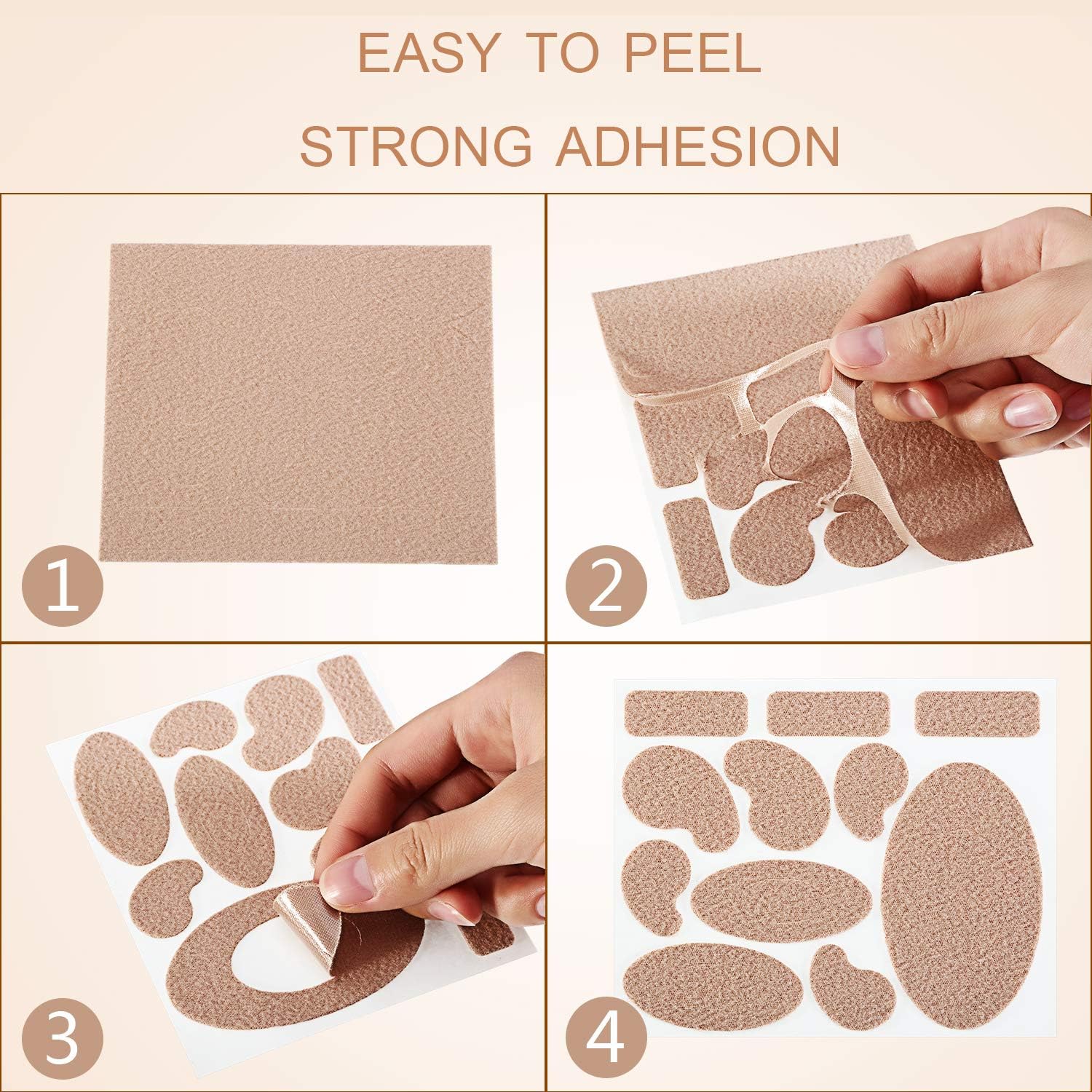 Chuangdi 264 Pieces Moleskin Tape Flannel Adhesive Pads Moleskin for Feet Fabric Padding Variety 24 Sheets, 11 Pieces Various Shapes Each Sheet: Health & Personal Care