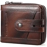 BULLCAPTAIN Genuine Leather Men's Wallet with Zipper Vintage RFID Blocking Large Capacity Wallet for Men with 14 Credit Card Slots and 1 ID Window T23 (Coffee)