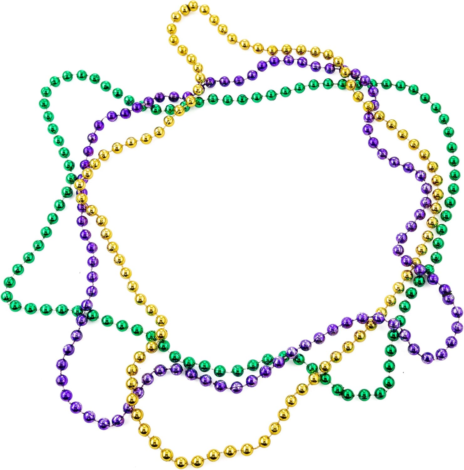 FAVONIR Mardi Gras Assorted Beaded Necklace 12 Pack Of Metallic Round Multi Colors Costume Necklace Accessory 33 Inch 7 mm– For Events And Party Favor Novelty: Clothing