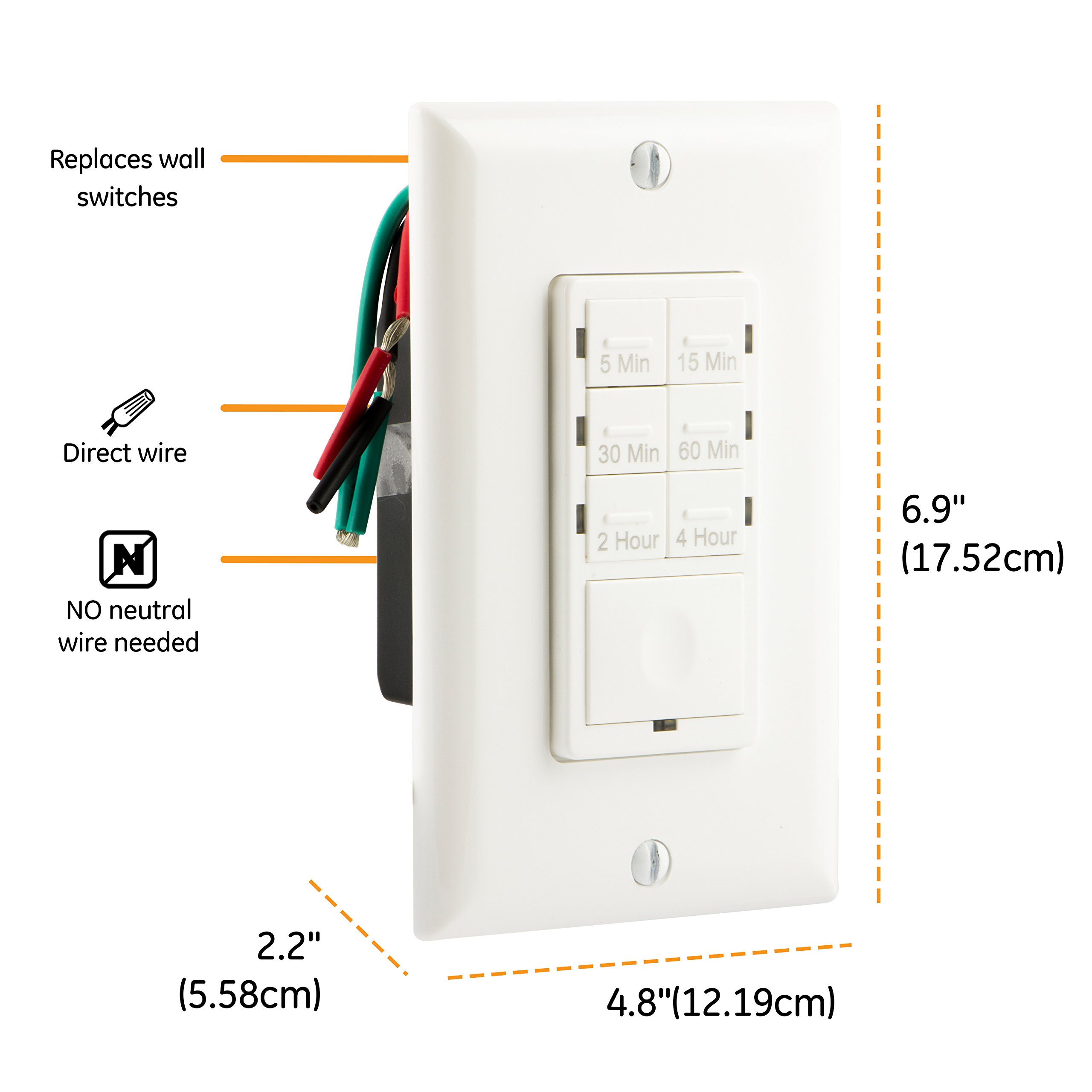 GE PushButton Countdown Timer Switch, 51530 Minute/124 Hour, ON