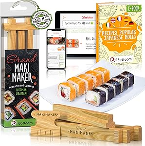 Sushi Making Kit by iSottcom - Sushi Kit for Chef and Beginners - Sushi Maker Your Best Professional Quick Sushi Making Set - Japanese Sushi and Rolls at Home with Easy Sushi Press - Makimaker Grand