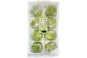 8 Pack Matcha Daifuku Mochi Rice Cake; Small Round Japanese Confection; Sweet Matcha Cream Filled Cake
