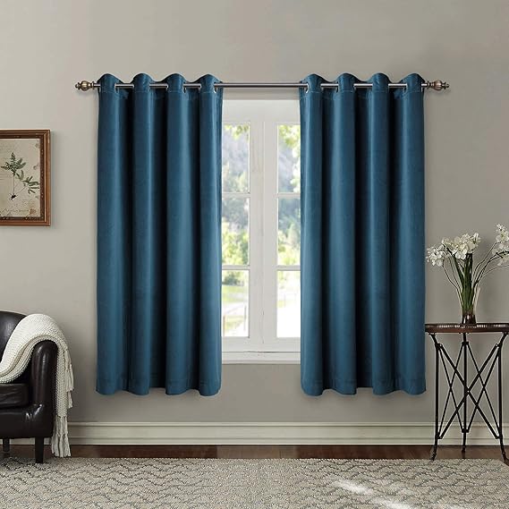 Singinglory Blue Velvet Curtains Pair 66x72 Drop, Thermal Insulated