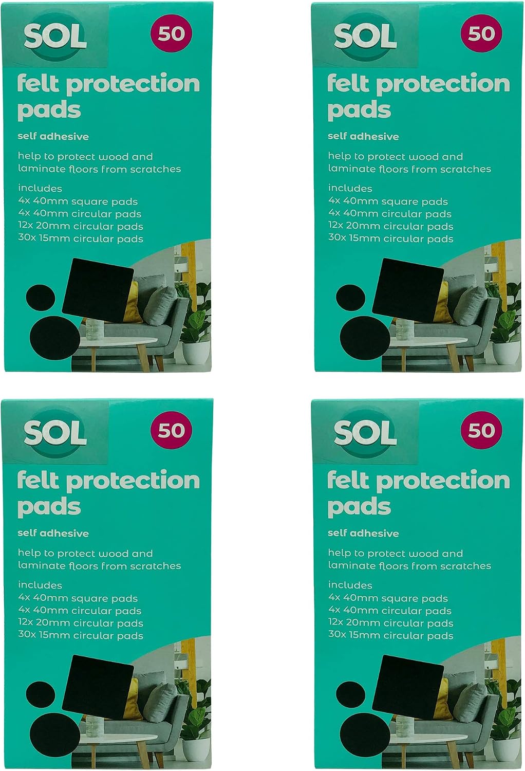 SOL 200pk Felt Pads for Furniture Feet Furniture Pads Floor Protectors Chair Leg Floor Protectors