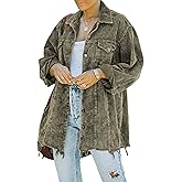 Hixiaohe Women's Casual Oversized Button Down Corduroy Shirt Jacket Coat Washed Retro Shacket