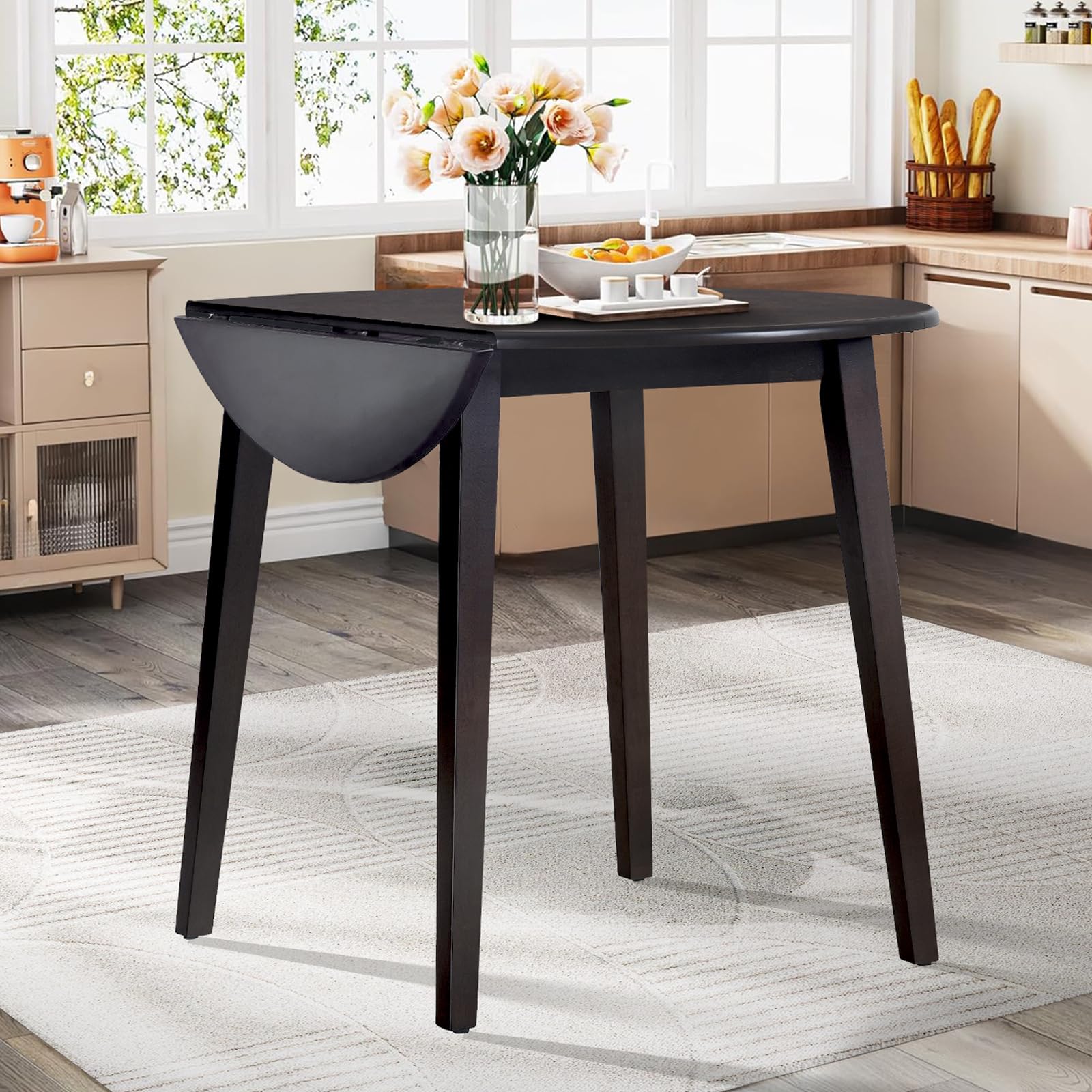 Photo 1 of COLAMY 35.8" Wooden Kitchen Table, Expandable Folding Round Table for Small Spaces, Small Kitchen, Drop Leaf Dining Room Desk for Home, Apartment,Office - Lightbrown