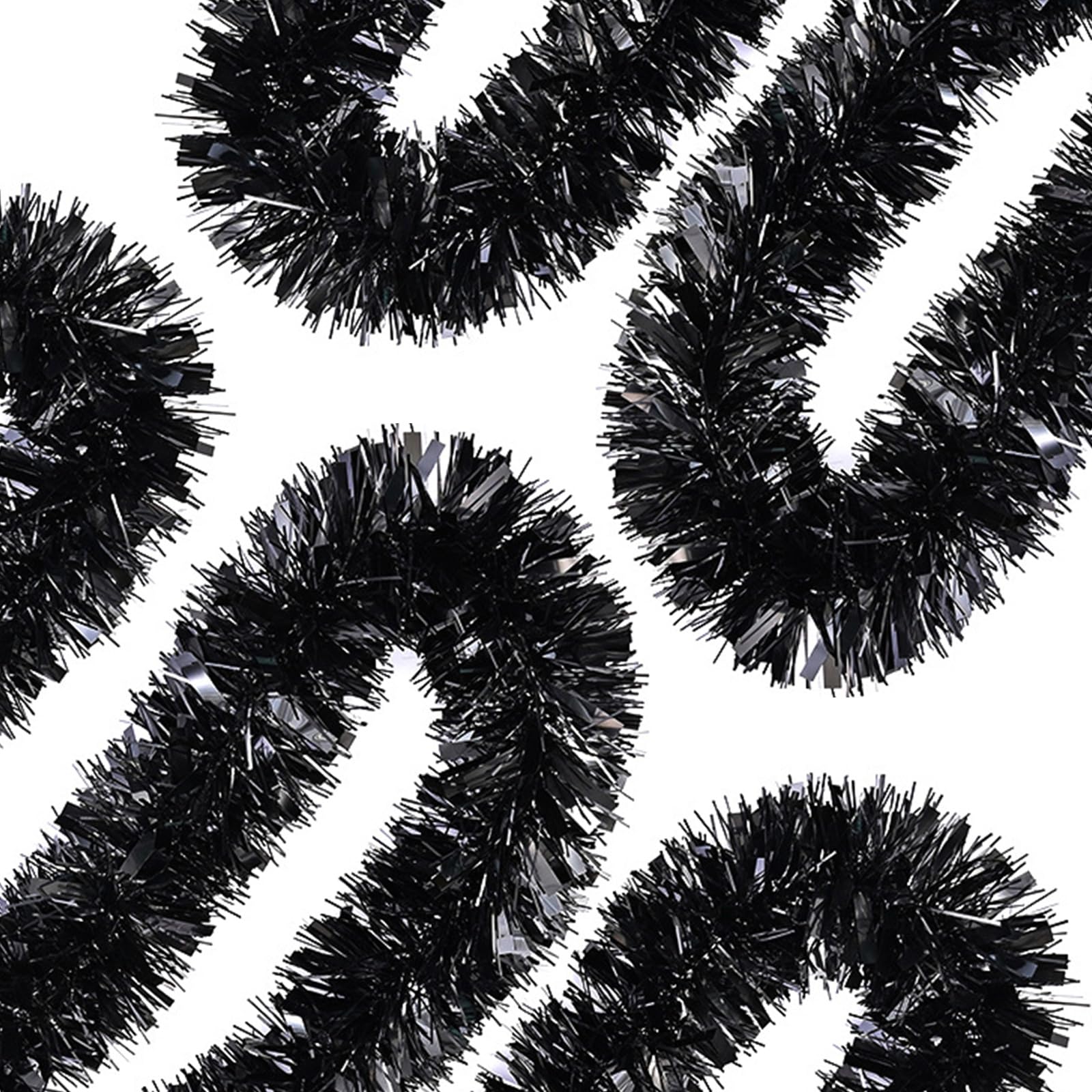 Photo 1 of 50 FT Black Tinsel Garland Christmas Tinsel Garland Xmas Tree Decorations Metallic Tinsel Twist Garland for Christmas Tree New Year Holiday Birthday Party Decorations (3.54" x 50', Black)