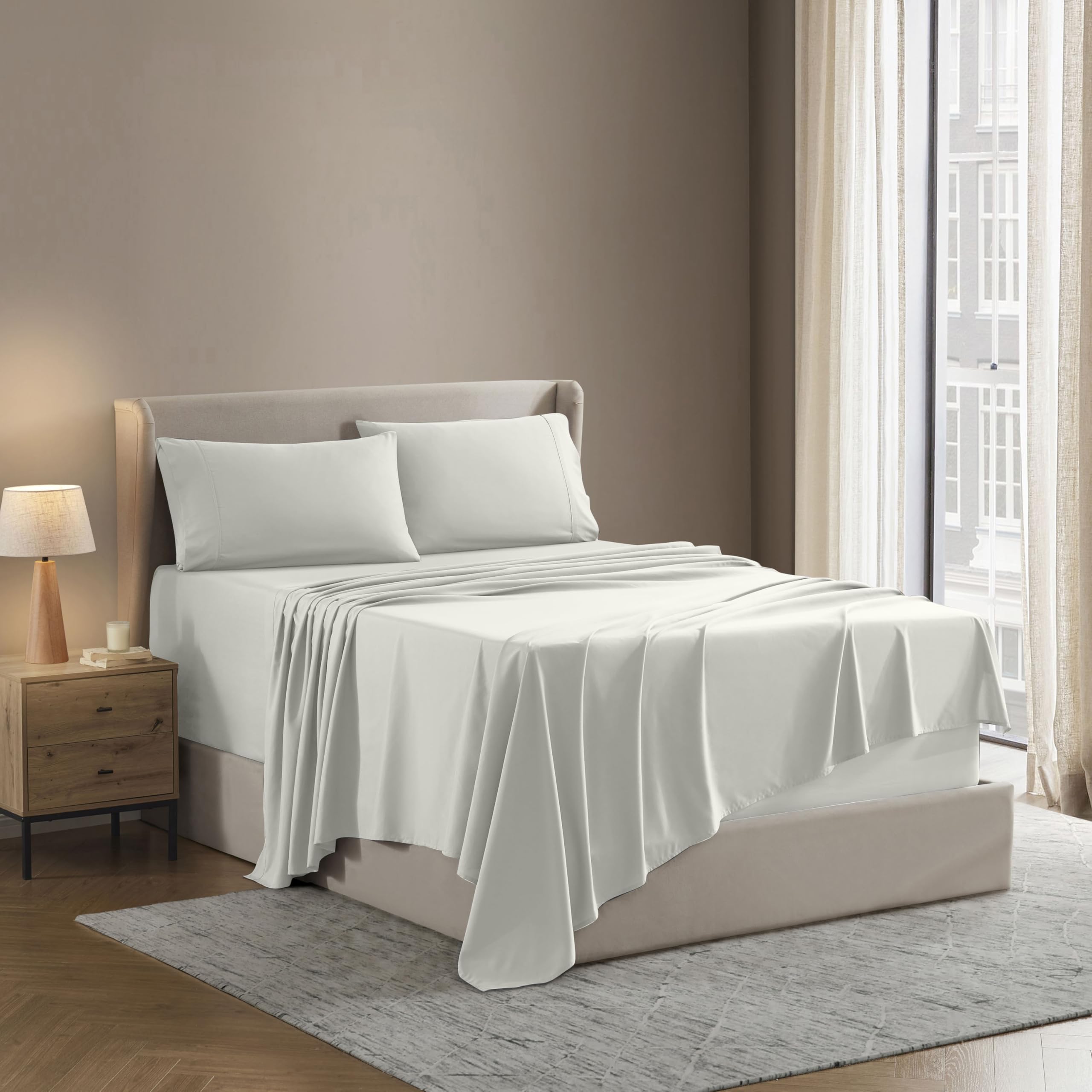 Photo 1 of Nestl Queen Sheet Set - Luxury 1800 Ultra-Soft Microfiber Bed Sheets - Double Brushed - Deep Pockets - Easy Fit - 4 Piece Set - Bedding Sheets & Pillowcases (Queen, Off White)