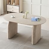 Extendable Oval Dining Table, Modern Wood Kitchen Table with MDF Top and Dual Pedestal Legs, 59.06 to 90.55 Inch Table for Dining Room, Living Room and Gatherings
