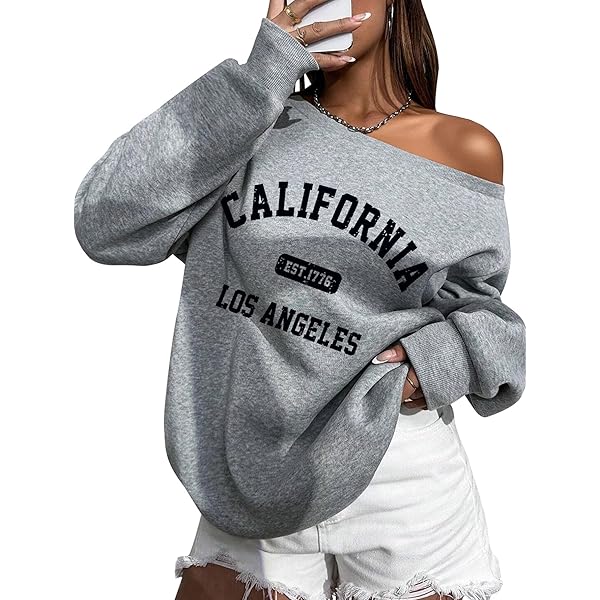 Hilinker Women's Graphic Off Shoulder Sweatshirt Casual