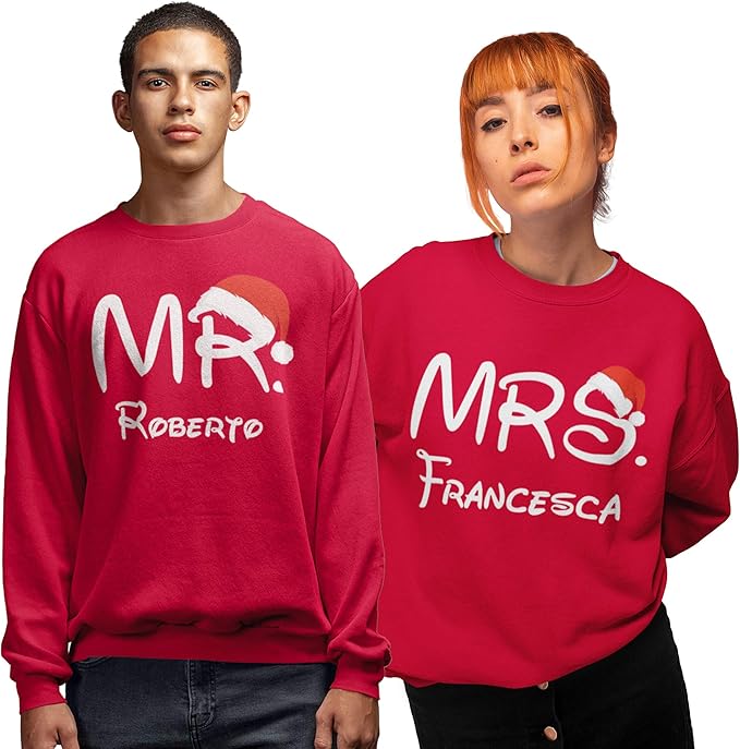 Idee Regalo Natale Moroso.My Digital Print Coppia Felpa Senza Cappuccio Natale Mr Mrs Personalizzata Con Il Nome Merry Christmas Idea Regalo Per Natale Fidanzato Fidanzata Marito Moglie Amazon It Abbigliamento