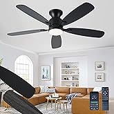 NKPU 52inch Black Ceiling Fans with Lights, Low Profile Ceiling Fan with Light and Remote/APP Control, Reversible DC Motor, Noiseless, Dimmable, Flush Mount Ceiling Fan for Bedroom Living Room Patios