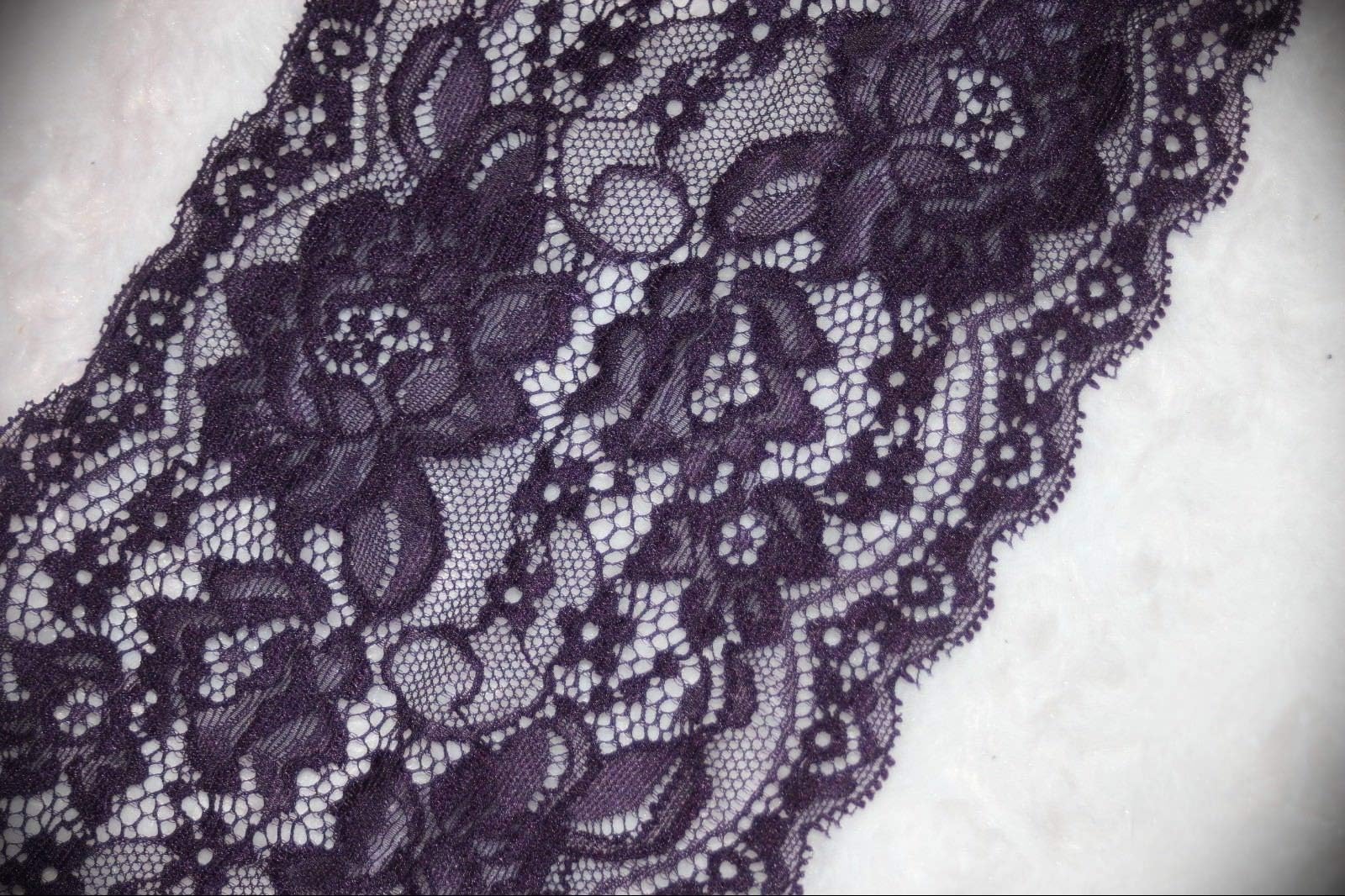 1 Yard Dark Eggplant Purple Stretch Galloon Sewing Sew Assorted Pattern Lace Ribbon Trim 5.75" Wide Embroidery Applique Fabric Delicate DIY Art Craft Supply for Scrapbooking Gift Wrapping
