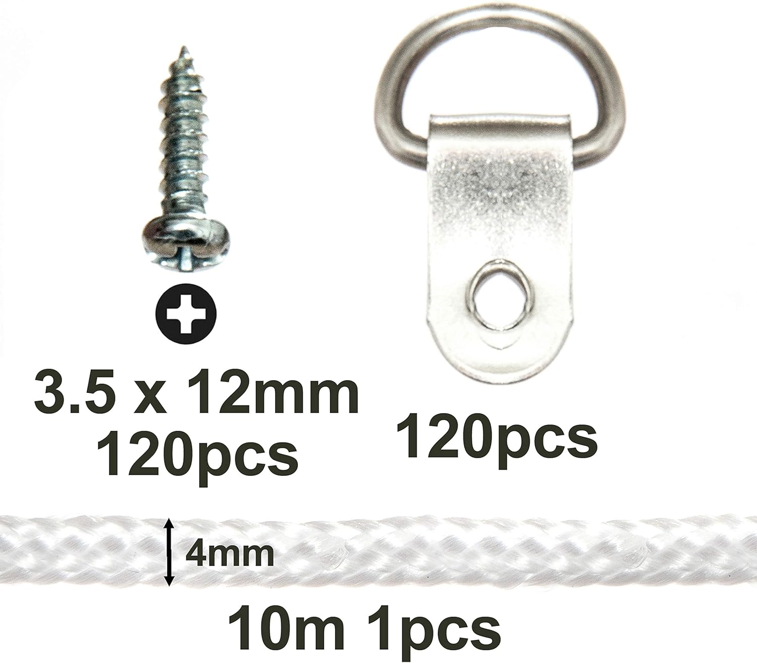 Picture Hanging Kit 120 HighStrength DRings With Screws And 10M X