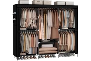 MOGELAFOO 83" Closet Wardrobe, Portable Closet for Bedroom, Freestanding Clothes Rack with Non-Woven Fabric Cover, 5 Hanging Rods, 6 Storage Shelves, Clothes Storage Organizer, Black
