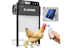 CluckHub Automatic Chicken Coop Door - Solar Powered, Electric Opener, Light Sensor w/Timer, Anti-Trap, Multi-Modes | Aluminum, Weather-Resistant | Own Control Panel w/Remote Control, Silver
