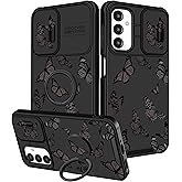 Funermei for Samsung Galaxy A16/A17 5G Phone Case - Women Girls Cute Phone Cover Girly Pretty Aesthetic Black Butterfly Unique Design with Camera Cover Ring Stand Funda for Galaxy A16/A17 5G Case