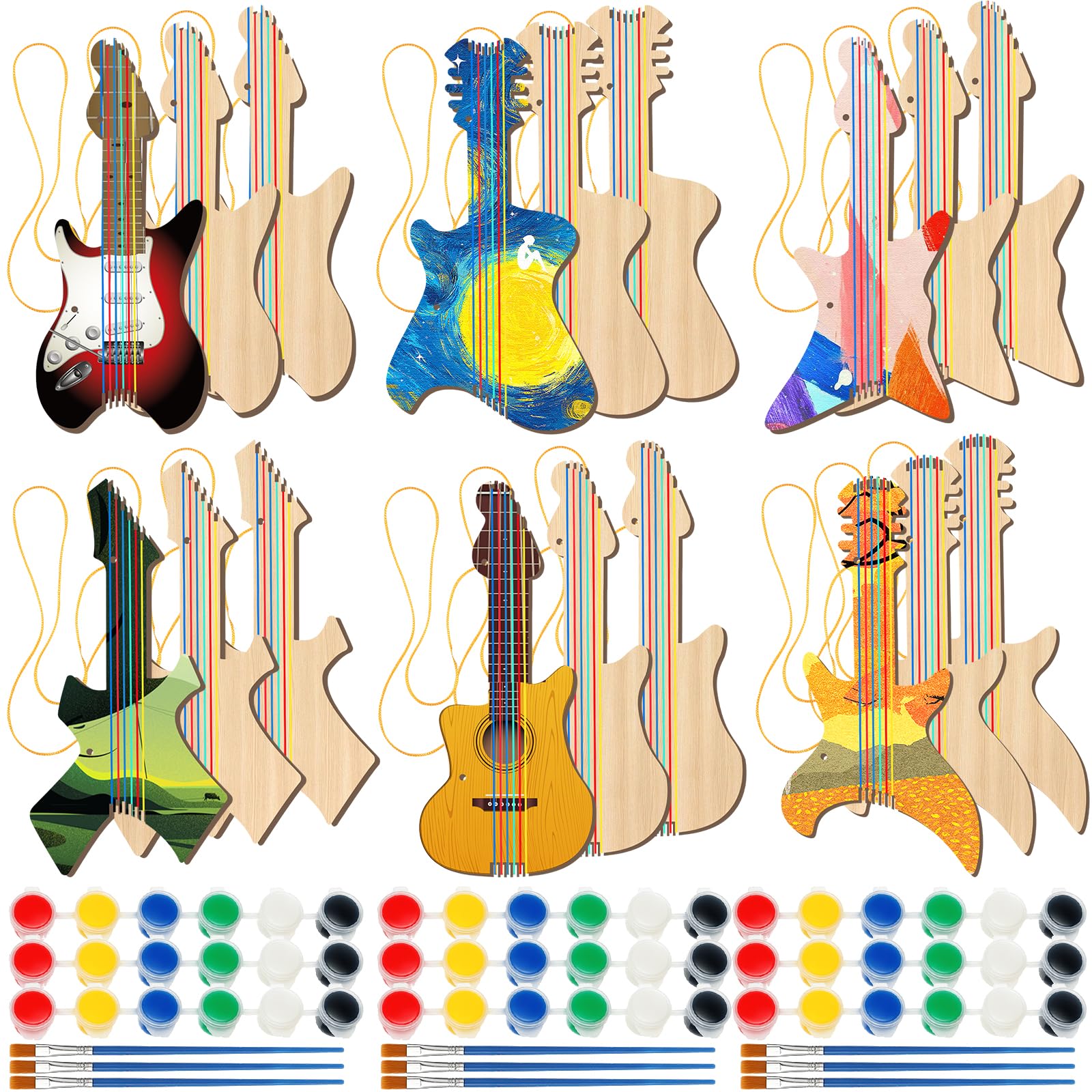 Syhood DIY Wood Guitar 36 Pcs 18 Sets 6 Designs 6 Colors Party Gift