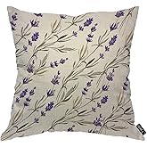 EKOBLA Lavender Throw Pillow Cover Purple Flowers Watercolor Spring Plants Blossom Leaves Cozy Square Cushion Case for Men Women Boys Girls Room Home Decor Cotton Linen 18x18 Inch
