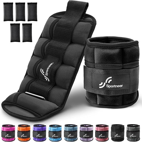 Sportneer Gewichtsmanschetten, Verstellbares Fußgelenkgewichte Set, Fuß-/Handgelenkgewicht Manschetten, 0,45kg-1,6kg (pro Knöchel)/0,9-3,2kg(pro Paar), EIN Paar