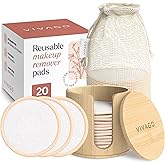 VIVAGO Reusable Cotton Rounds for Face - (20 Pack) Soft Reusable Makeup Remover Pads with Washable Drawstring Laundry Bag & Bamboo Holder - All Skin Type Skincare Set Facial Cleaning Cloth