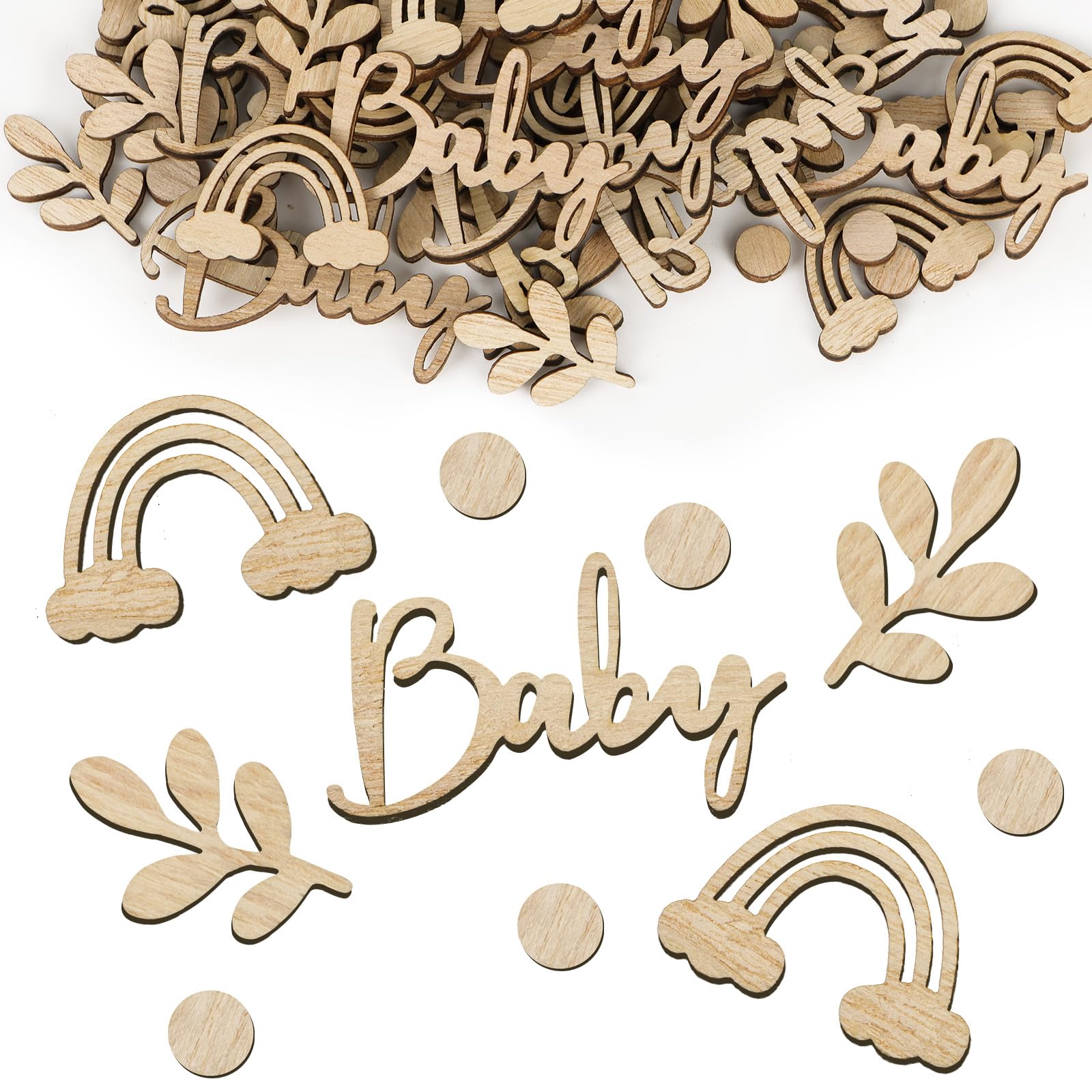 80 Pcs Baby Shower Confetti Wooden Neutral Rustic Table Confetti Baby Shower Decoration for Boys Girls Gender Reveal Party Decor
