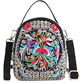 Embroidery Canvas Shoulder Bag Women Vintage Boho Mini Crossbody Bag Handbag Cell Phone Pouch