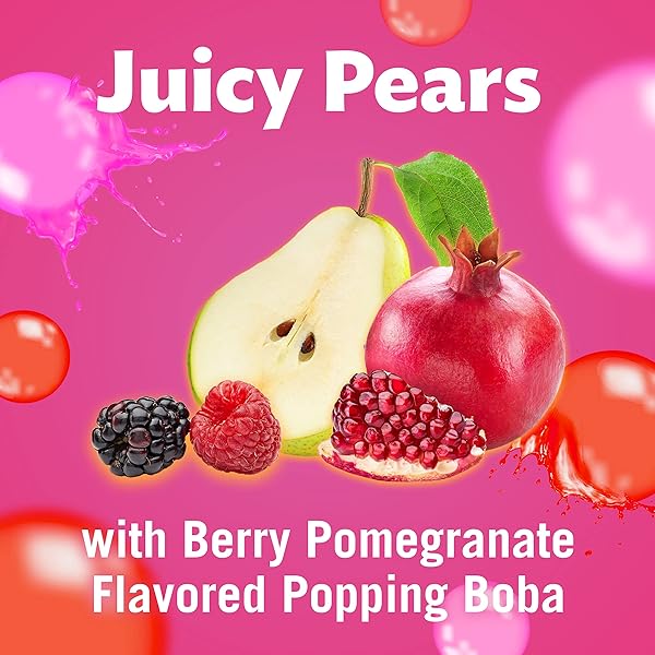 DEL MONTE BUBBLE FRUIT PEAR BERRY POMEGRANATE PEARS & POPPING BOBA WITH SWEETENED JUICE 4-3.5 OZ. CUPS, RED