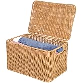 DOITOOL Woven Storage Basket with Lid and Frame Multipurpose Cube Storage Box for Clothing Toys and Sundries Large 12.59 X 8.66 X 7.08 Inch Organizer for Home and Bedroom