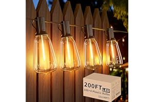 Svater Outdoor String Lights 200FT, Commercial Vintage Patio Lights with 100+4 1W Shatterproof Plastic Led Bulbs, Connectable Dimmable Hanging String Lights for Backyard Porch Cafe(2 Pack 100FT)