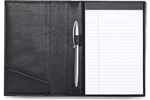 HISCOW Leather Junior Padfolio for Men & Women with Pen Loop, Italian Calfskin, Business Portfolio Notebook Folder (Pebbled Black)