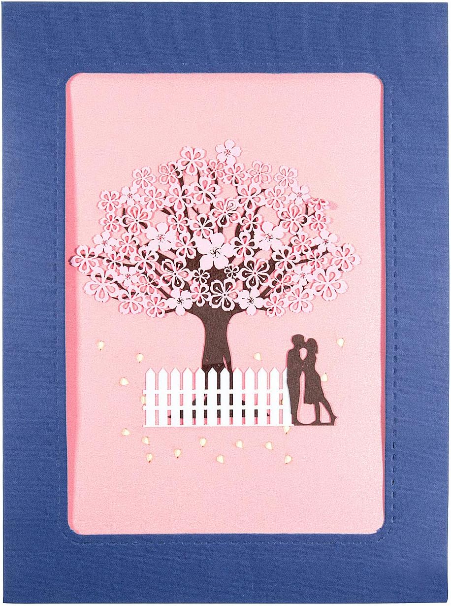 Vordas Welecoco Carte 3d Carte Mariage 2 Feuilles Carte Pop Up Carte De Felicitations Et Invitation Pour Anniversaire Mariage Forme D Arbre De Sakura Couple Romantique 1rose 1rouge Double Surprise Cartes De Vœux Fournitures De