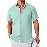 COOFANDY Mens Button Down Shirt Short Sleeve Casual Shirts Linen Textured Summer Beach Shirts