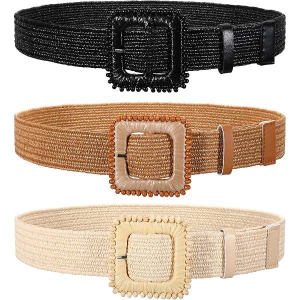 Kajeer Women Belt Elastic Waist, 2 Pcs Women Straw Belt 