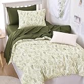 Wake In Cloud - Floral Comforter Set, Botanical Vintage Flower Coquette Cottagecore Aesthetic for Women Teen Girls, Soft Lightweight Dorm Bedding, 3 Pieces, Olive Green, Twin/Twin XL Size