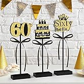 3 Pcs 60th Birthday Table Decorations Wooden Signs,Happy 60th Birthday Tiered Tray Decorations for men women Birthday Party Decor (60)