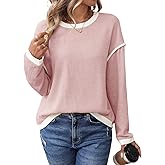 Lu's Chic Women's Long Sleeve Top Oversized Pullover Sweaters Knitted Thin Fall Ribbed Casual Crew Neck Sweater