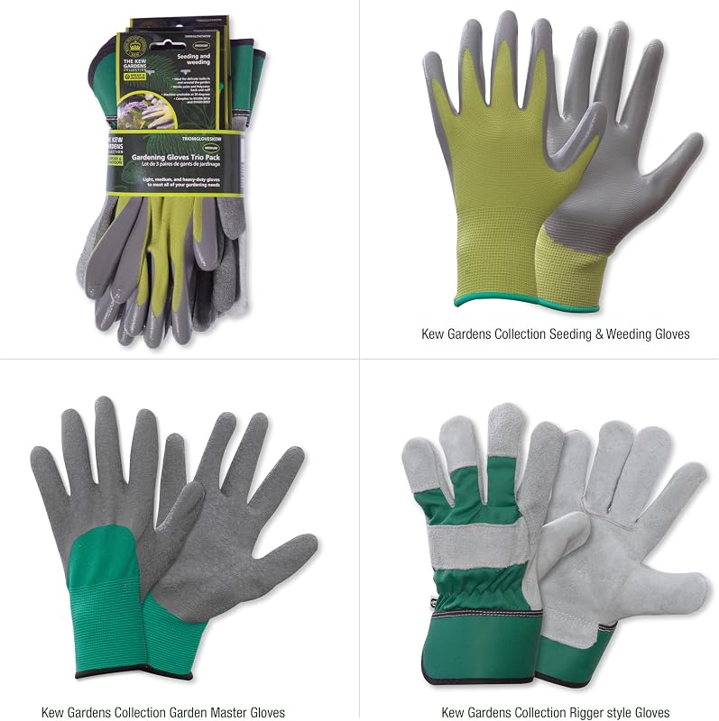 TRIOMGLOVESKEW Collection Kew Gardens Lot de 3 Paires de Gants de Jardinage, Semis, Désherbage, Entretien du Jardin et Style Rigger, Taille M
