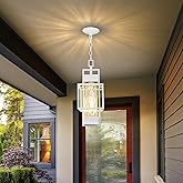 PARTPHONER 15" Outdoor Indoor Pendant Light Exterior Hanging Lantern, Modern Metal Outside Chandelier Light Fixture Ceiling M